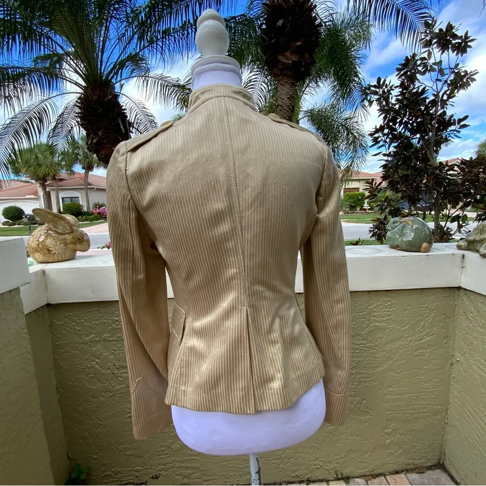 32% Silk 68% CottonBanana Republic Women's Beige Striped Utility Jacket Sz 0 - Picture 6 of 10